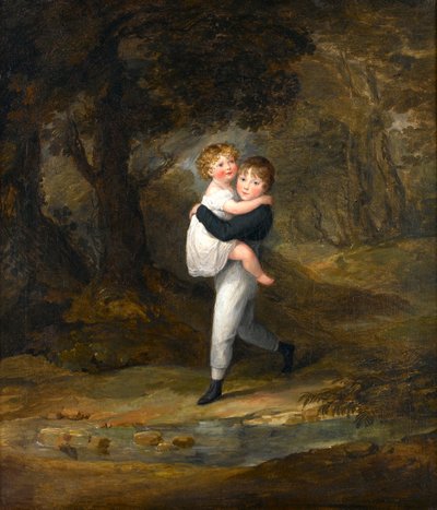 Kinderen in het bos steken de beek over, ca. 1806 door Maria Spilsbury